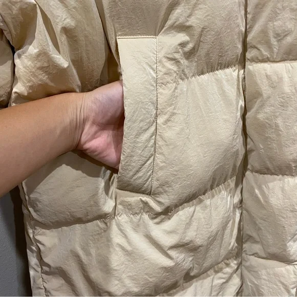 Zara Nylon Puffer Jacket Coat Cream Ivory Large - Picture 9 of 12